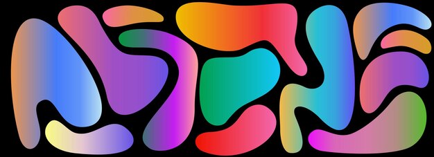 Organic vector bubbles on a black background Irregular graphic elements with gradients