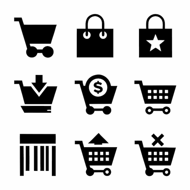 Ostoskorikoni-sarja Osta torilta tai supermarketista Vektori