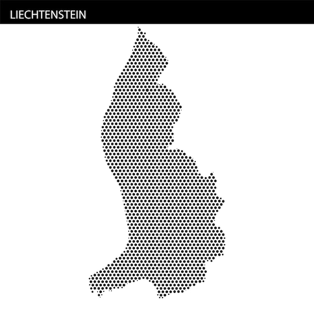 Outline of Liechtenstein highlighted in a hexagonal dotted pattern on a simple background