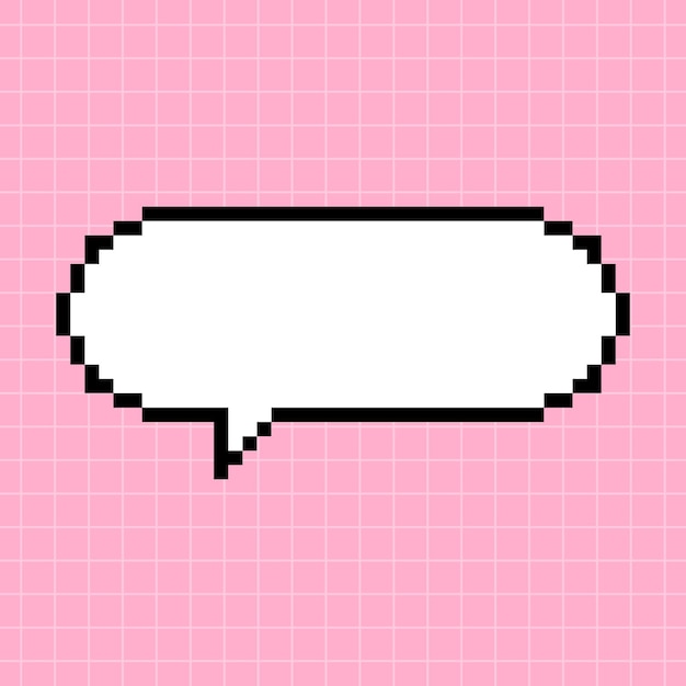 Oval cute horizontal frame in the shape of a pixelated dialog box on a pink checkered background