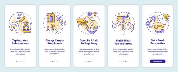 Overcome creative block tips onboarding mobile app screen