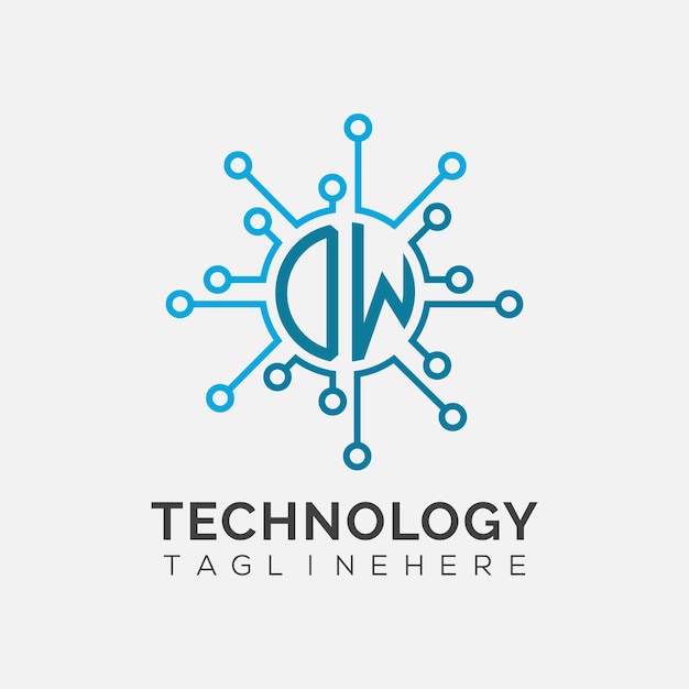 OW initial monogram for technology logo with circle style design
