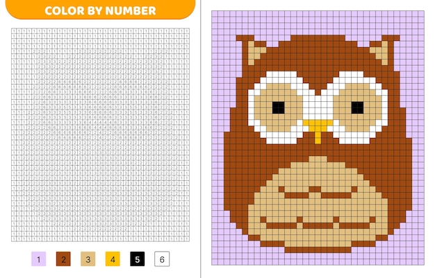 owl squishmallow color by number pixel coloring book numbered squares game for kids pixel art isolated vector illustration