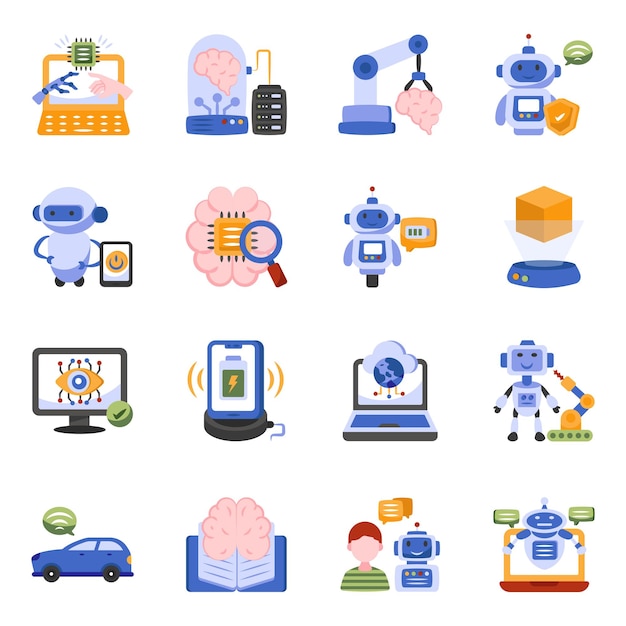 Pack of Artificial Intelligence Flat Icons