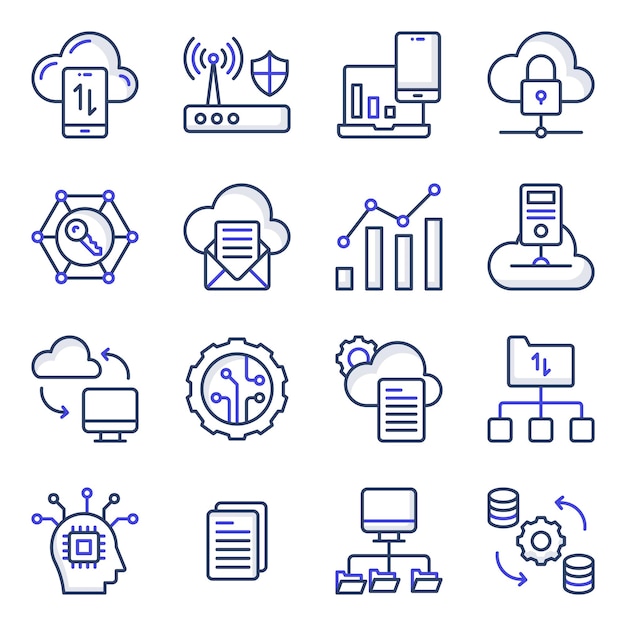 Pack of Cloud Data Management Flat Icons