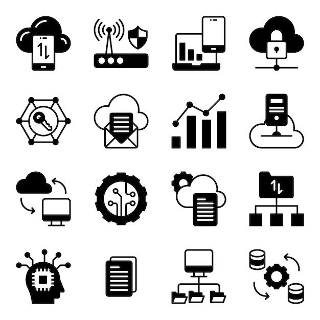 Pack of Cloud Data Management Glyph Icons