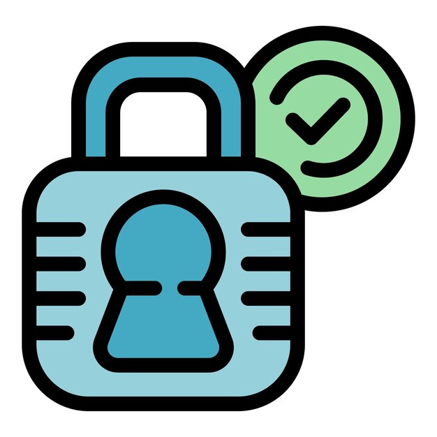 Padlock warranty icon outline vector Certificate card Frame badge color flat