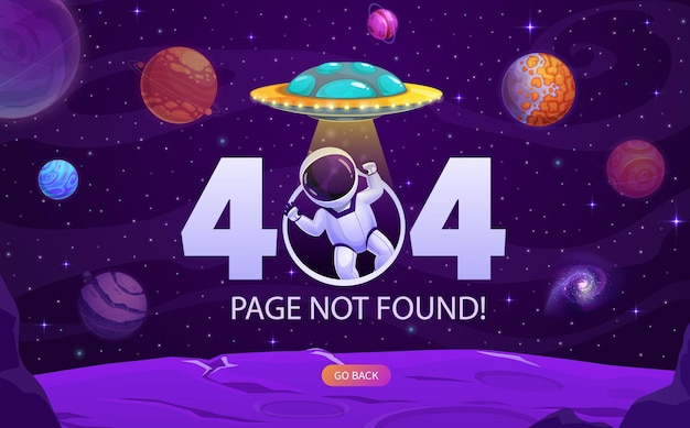 Page 404 Cartoon astronaut UFO and space planets
