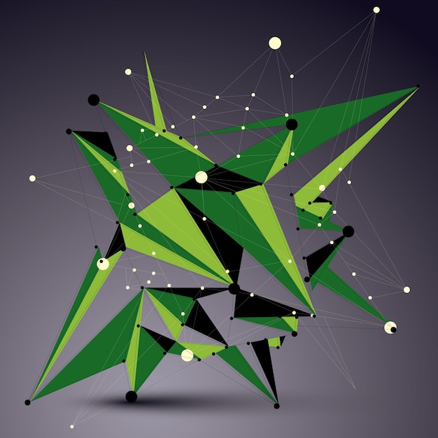 Paikallinen vektoripohjainen vihreä digitaalinen huippukohde, 3D-teknologiahahmo geometrisilla elementeillä ja lankaverkolla.