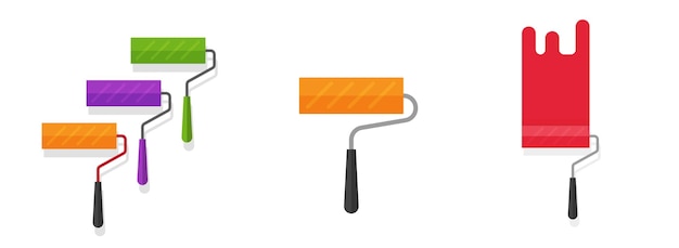 paint roller wall green red orange color icon isolated flat object on white background