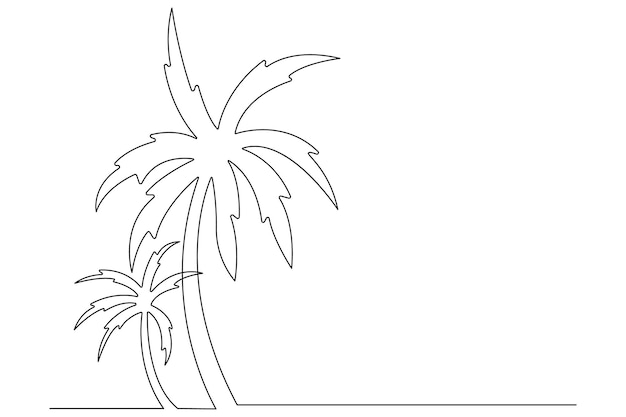 Palm tree continuous one line art drawing of isolated outline vector illustration