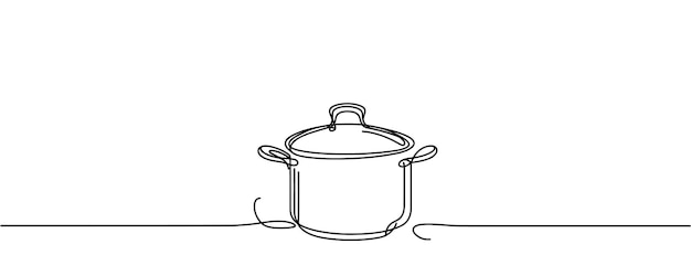 pan with lid in one line vector graphics one line drawing of a pan