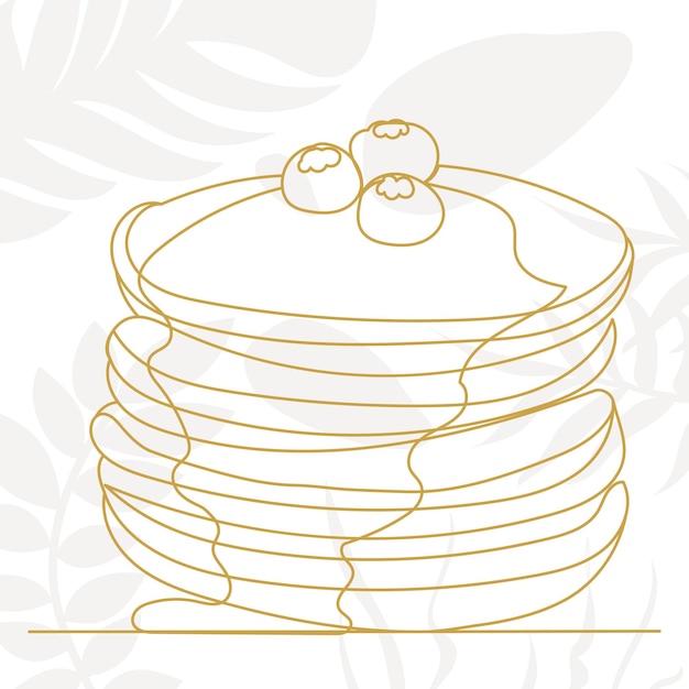 pancakes drawing in one continuous line on an abstract background vector