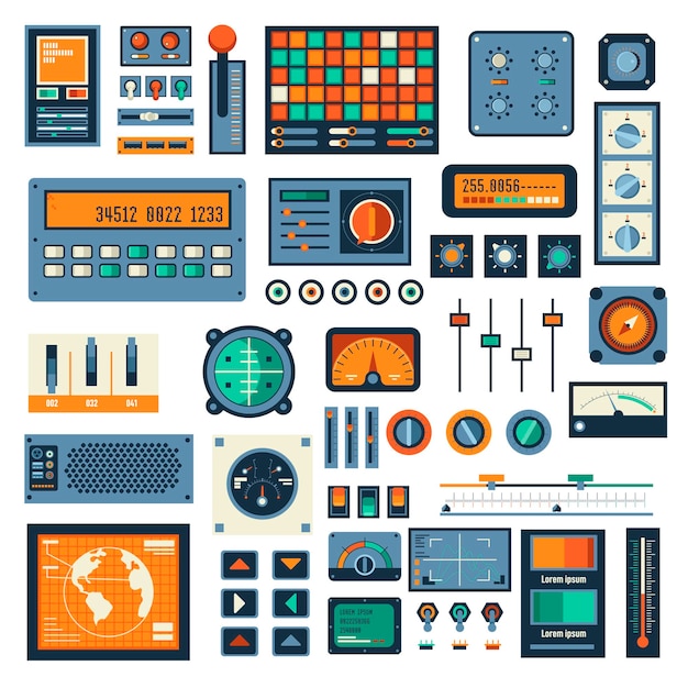 Panels and devices interface buttons radio set