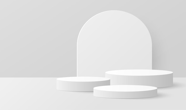 paper cut of minimal scene with white cylinder podium on grey background product presentation mock up show cosmetic vector illustration