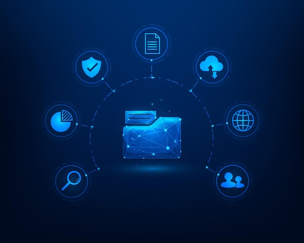 paper document data online digital technology on blue background upload and download database