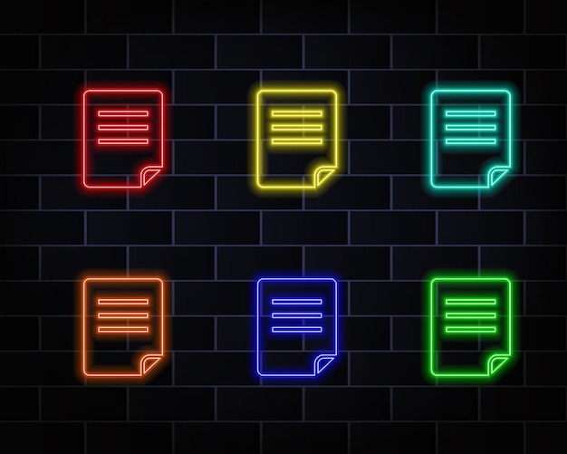 Paper stack icon Neon style Light decoration icon Glossy electrical symbol isolated on brick wall