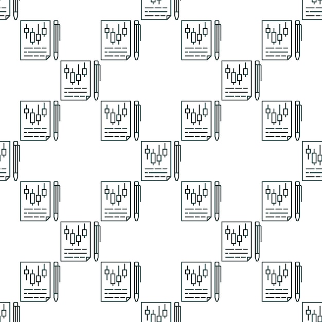 Paper with candlestick pattern vector electronic trading document outline seamless pattern