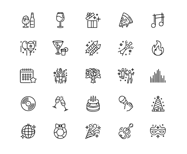 Party Icon Set Editable Stroke Contains such icons as Icon Symbol Birthday Celebration Celebration