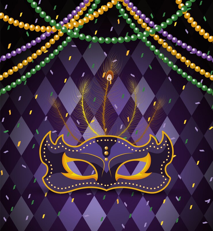 Vektori party mask with necklace balls to mardi gras celebration