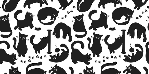 pattern black cute cats cheerful funny kittens play sleep print for child pet store for cat products