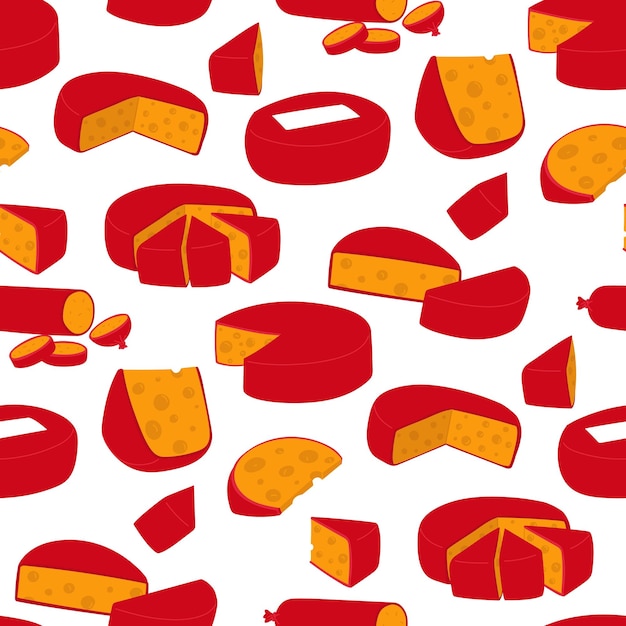 pattern of triangular pieces of yellow cheese arranged on top of each other covered with red wax