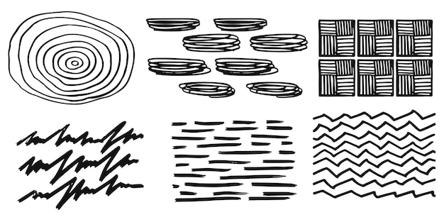 Pattern texture line hand drawn Hatch drawing pen ink and crosshatch draw pencil sketch Doodle scratch style Black shape isolated on white background Vintage graphic design Vector illustration