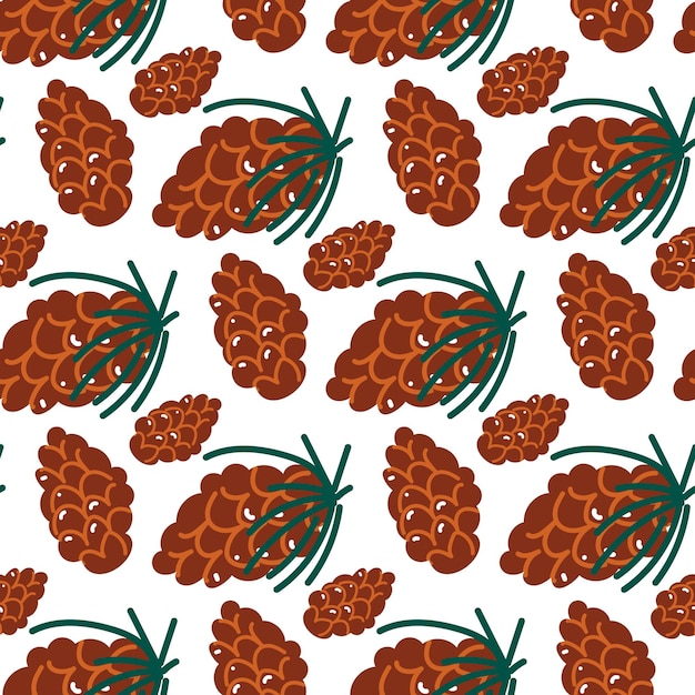 Pattern with Christmas tree branches with pine cones on a white background Spruce a design element