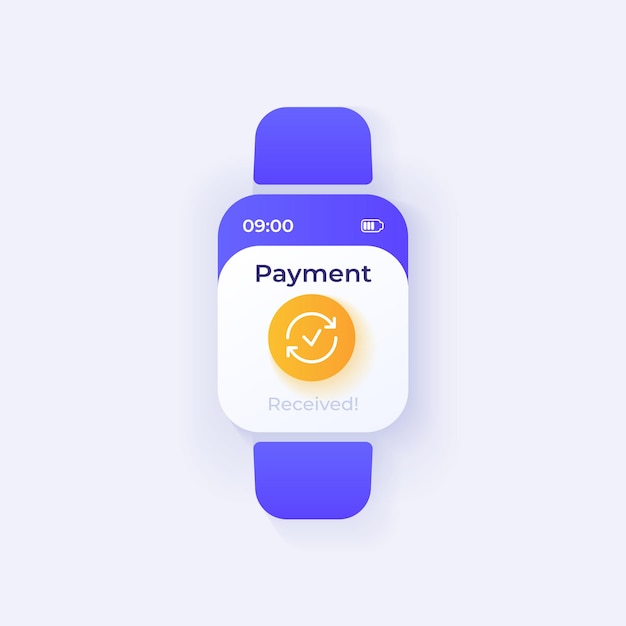 Payment received smartwatch interface vector template. Mobile app notification day mode design. Money transfer message screen. Flat UI for application. Financial operation info smart watch display