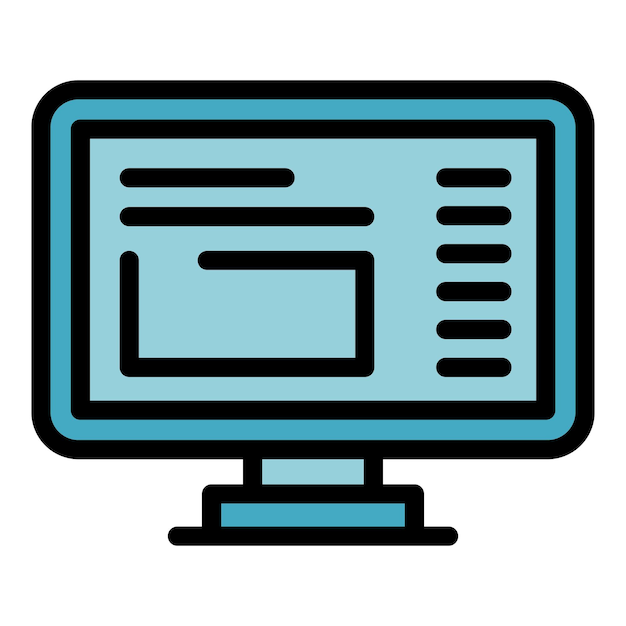 pc monitor icon outline vector computer screen desktop display color flat