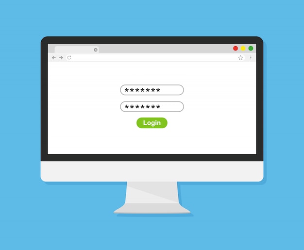 Pc with login form page on screen.