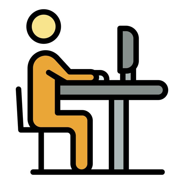 Pc working icon Outline pc working vector icon color flat isolated