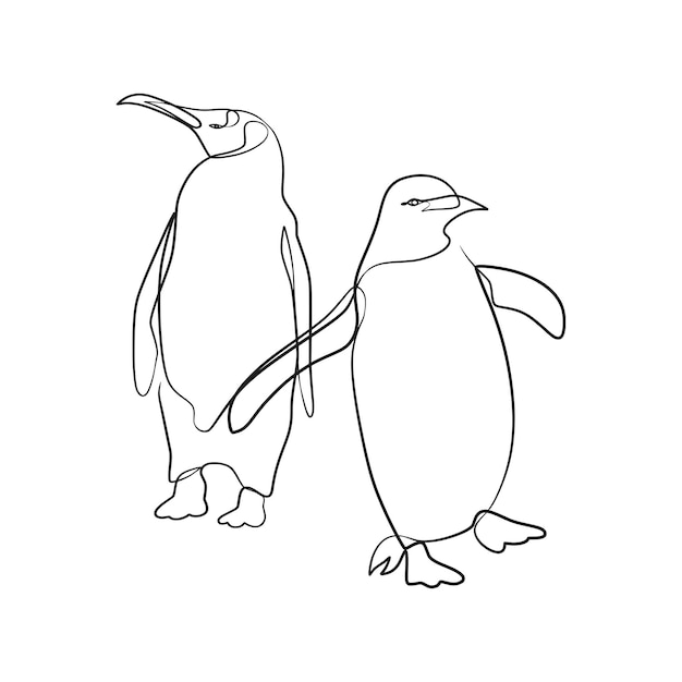 penguin continuous one line art drawing