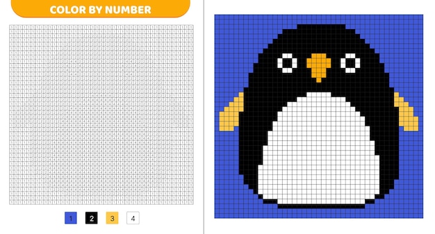 penguin squishmallow color by number pixel coloring book numbered squares game for kids