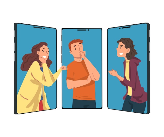 people communicating online using smartphone video call social networking concept vector illustration