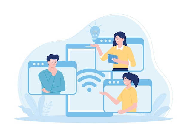 people meeting online concept flat illustration