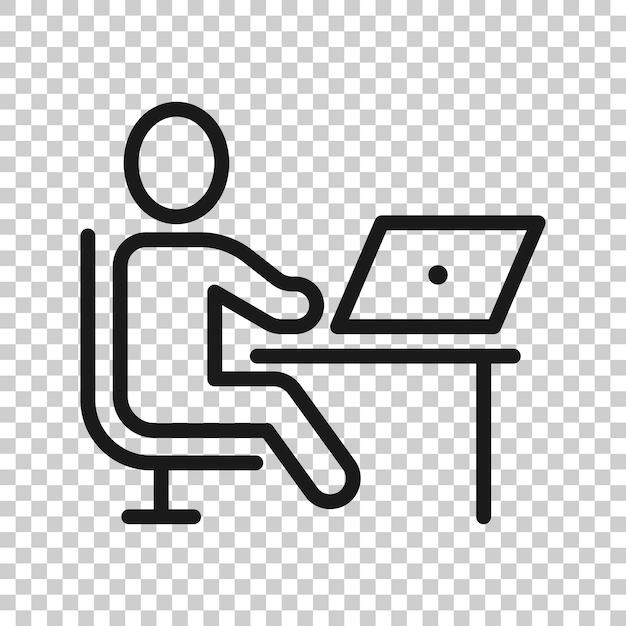 People with laptop computer icon in flat style Pc user vector illustration on white isolated background Office manager business concept