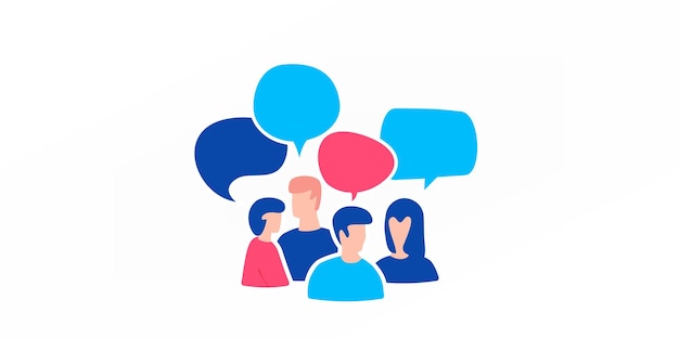 People with speech bubbles over them illustration