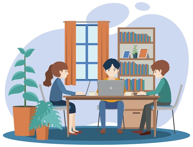 people working on computer at home