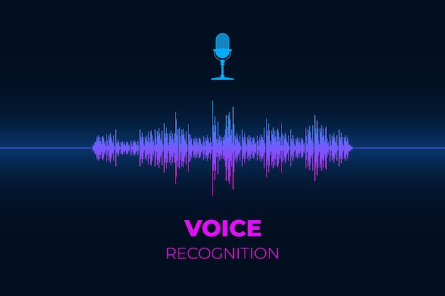 Personal sound assistant and voice recognition system concept microphone button with bright gradient