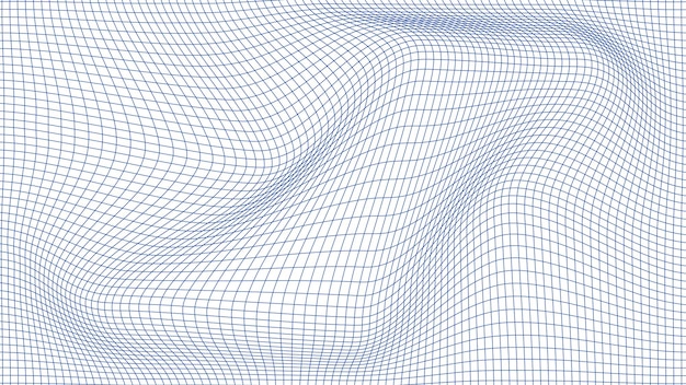 Perspective distorted white grid Digital background with wireframe wave Vector curve surface