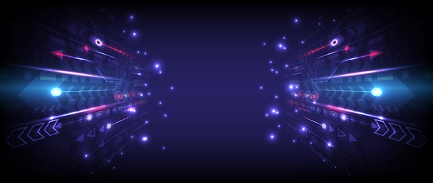 Perspective glowing speed arrow Abstract futuristic high technology background Internet motivation and connection to communicate of innovation Circuit lines of data computer