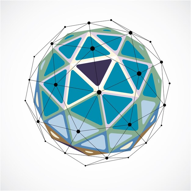 Perspective technology shape with black lines and dots connected, polygonal wireframe object. Abstract colorful faceted element for use as design structure on communication technology theme
