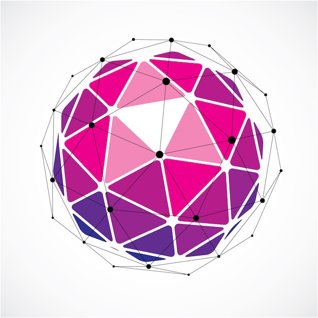 Perspective technology shape with black lines and dots connected, polygonal wireframe object. Abstract faceted element isolated on white for use as design structure on communication technology theme