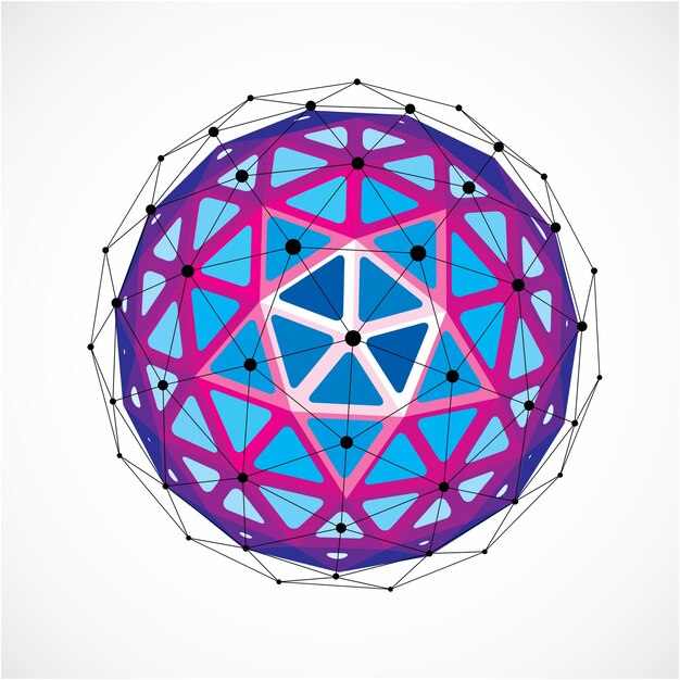 Perspective technology shape with black lines and dots connected, polygonal wireframe object. Abstract faceted element isolated on white for use as design structure on communication technology theme