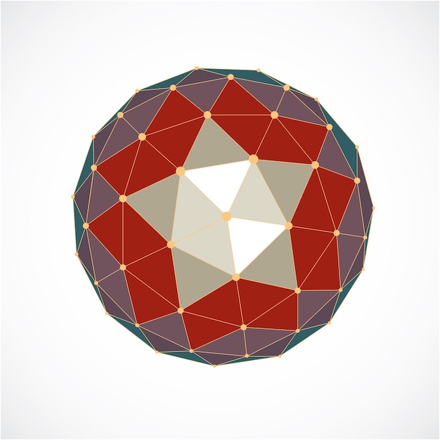 Perspective technology shape with lines and dots connected, polygonal wireframe object. Abstract colorful faceted element for use as design structure on communication technology theme