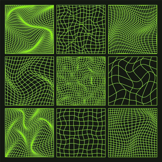 Perspektiiviverkon linjaamat Wireframe-muodot d-ruudukko low poly -geometriset elementit retrofuturistinen design
