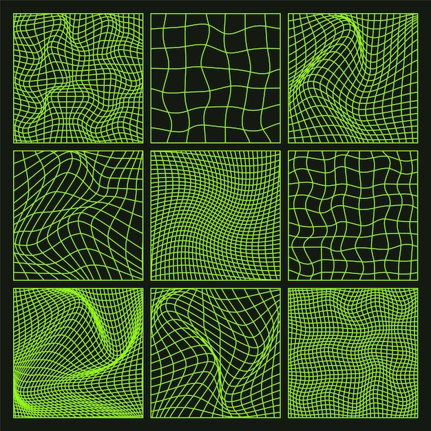Perspektiiviverkon linjaamat Wireframe-muodot d-ruudukko low poly -geometriset elementit retrofuturistinen design