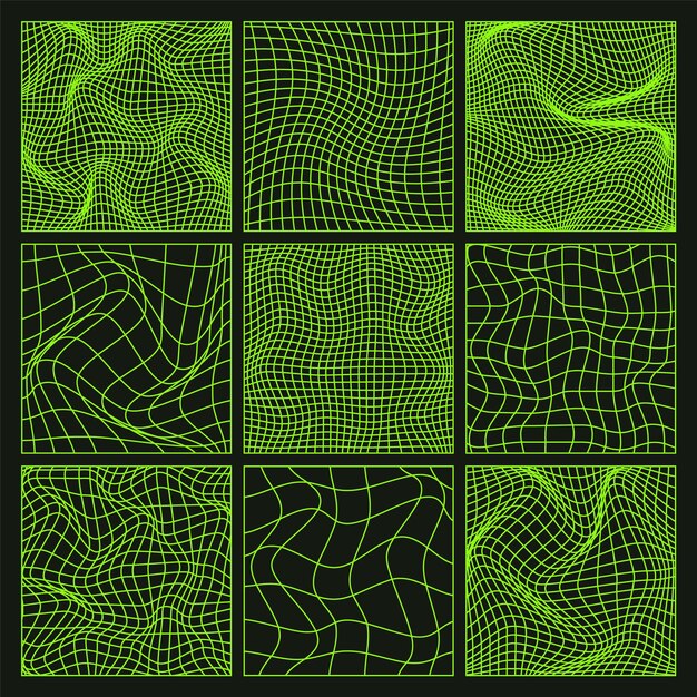 Perspektiiviverkon linjaamat Wireframe-muodot d-ruudukko low poly -geometriset elementit retrofuturistinen design
