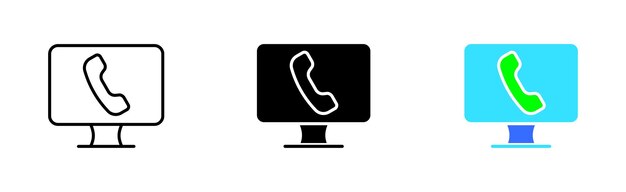 phone in the monitor set icon handset wired and cordless telephone communication contact us concept vector icon in line black and colorful style on white background